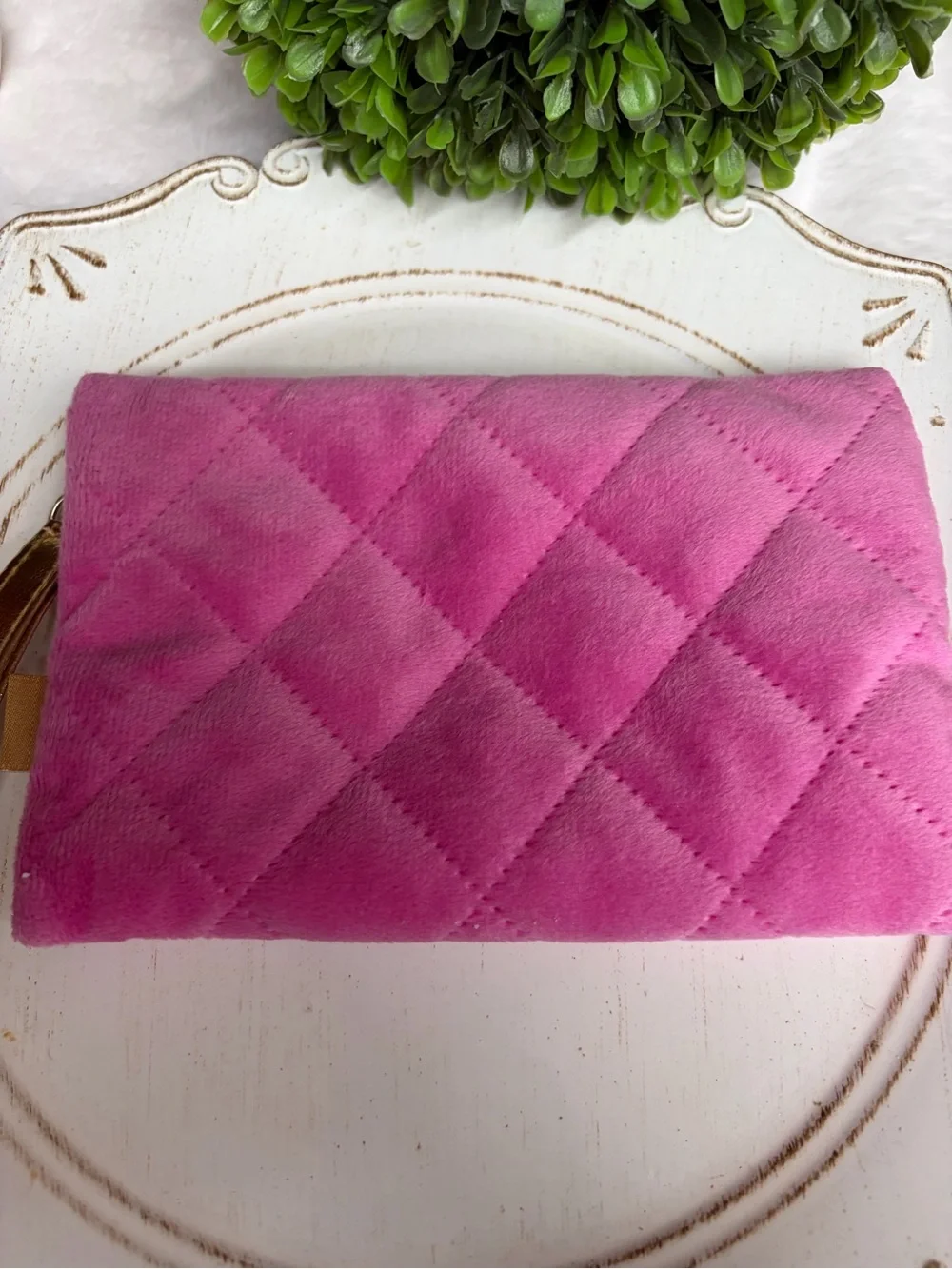 Pink Quilted Makeup Bag with Beauty Samples